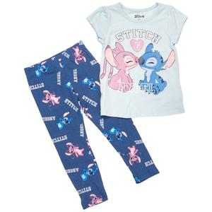 Girls (4-6x) Disney Short Sleeve Stitch & Angel Leggings Set