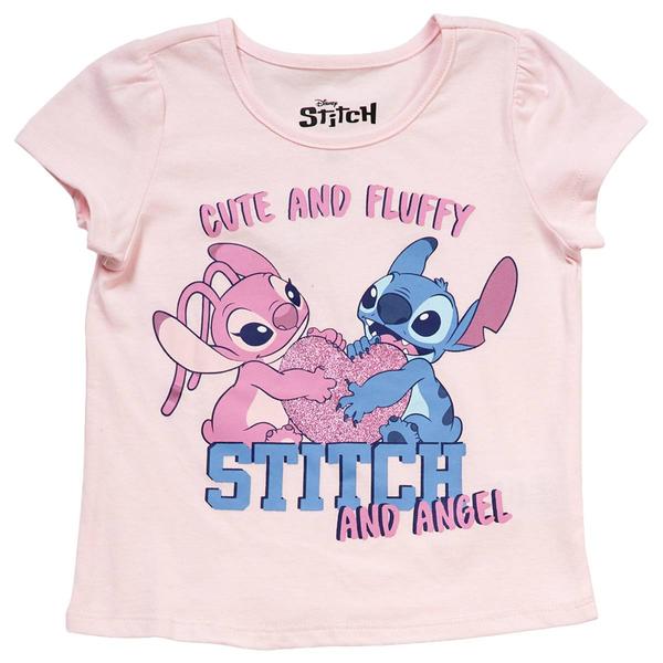 Girls (4-6x) Disney Short Sleeve Stitch & Angel Cute & Fluffy Tee