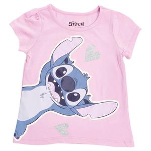 Girls (4-6x) Disney Lilo & Stitch Short Sleeve Glitter Hearts Tee