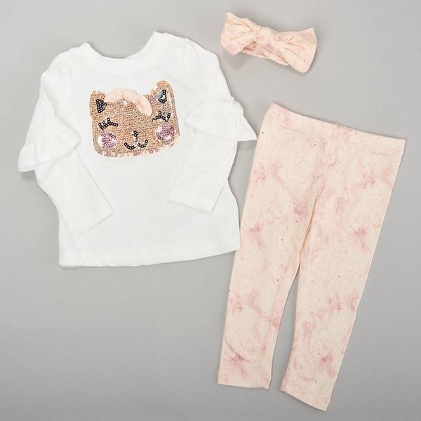 Toddler Girl Nannette Sequin Kitty Face Top & Leggings Set