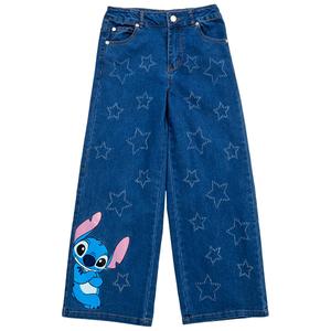 Girls (7-12) Disney Stitch Star Wide Leg Denim Jeans