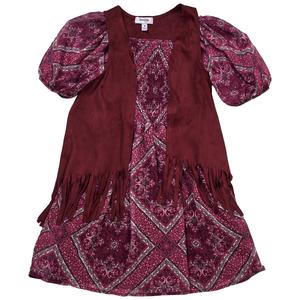 Girls (7-16) Speechless(R) Short Sleeve Smocked Dress w/ Vest alternate view