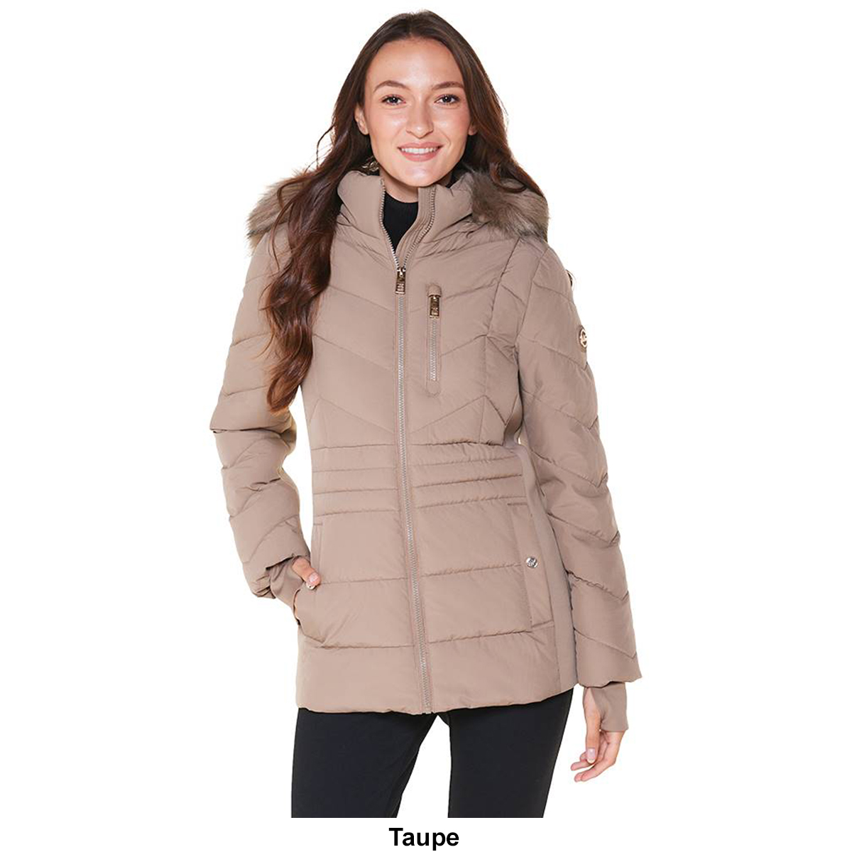 Womens Michael Kors Short Puffer Jacket W/Chest Zip & Hood