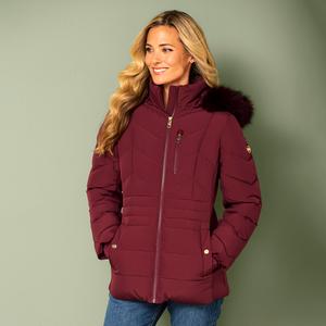Womens Michael Kors Puffer Coat w/Chest Zipper & Faux Fur Hood alternate view