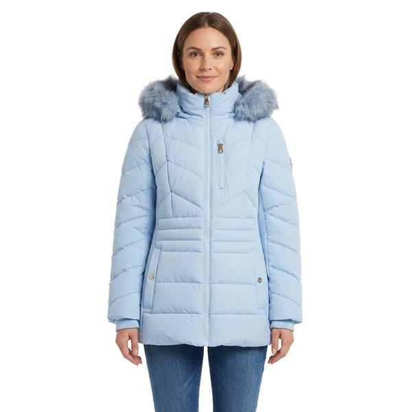 Womens Michael Kors Puffer Coat w/Chest Zipper & Faux Fur Hood