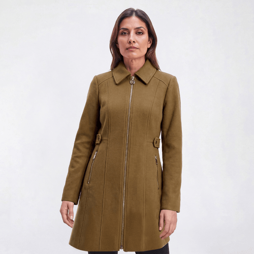 Petite Michael Kors Full Zip Faux Wool Coat with Side Tabs