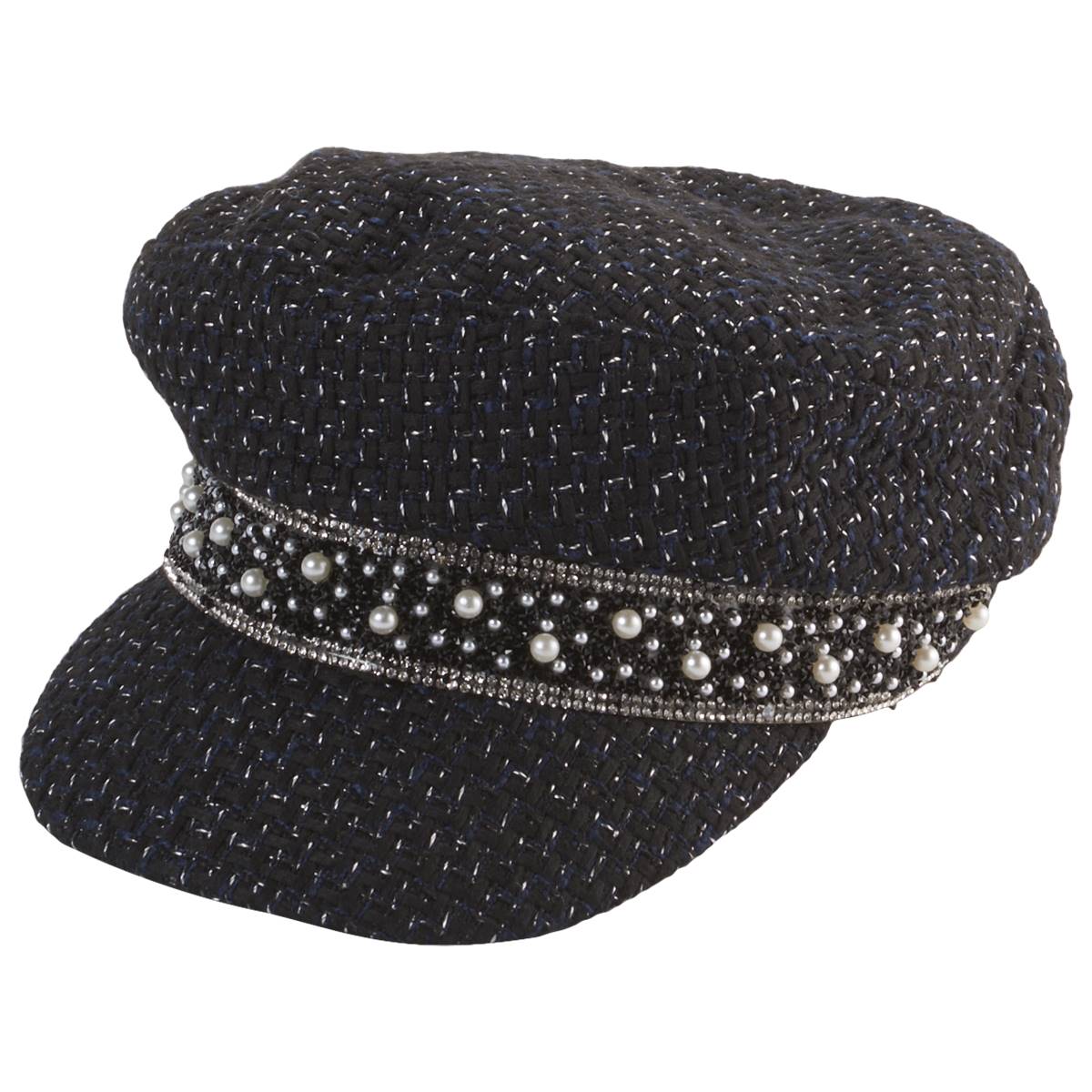 Womens Steve Madden Embellished Tweed Baker Boy Hat