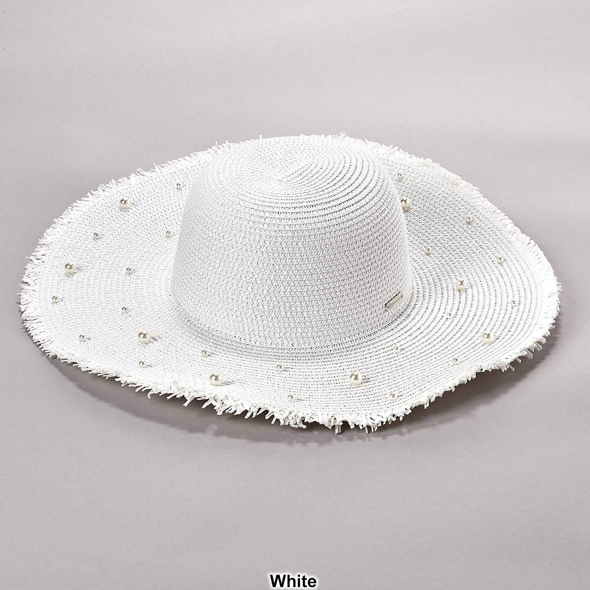 Womens Steve Madden Mandi Embellished Pearl Brim Floppy Hat