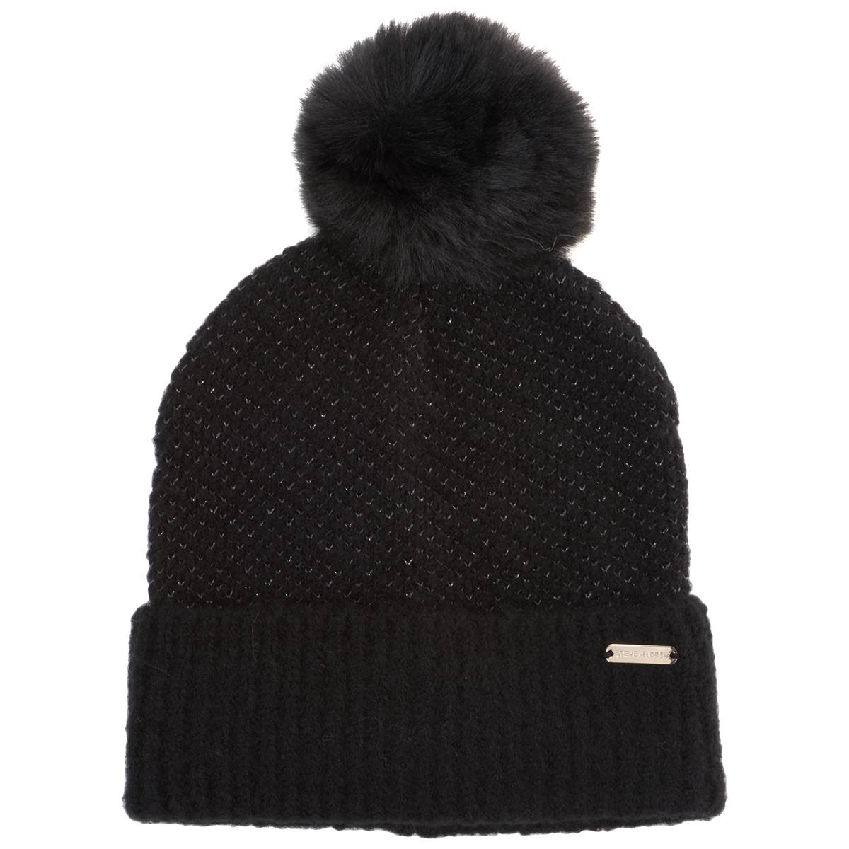 Womens Steve Madden Subtle Shine Knit Hat W/ Pom Pom