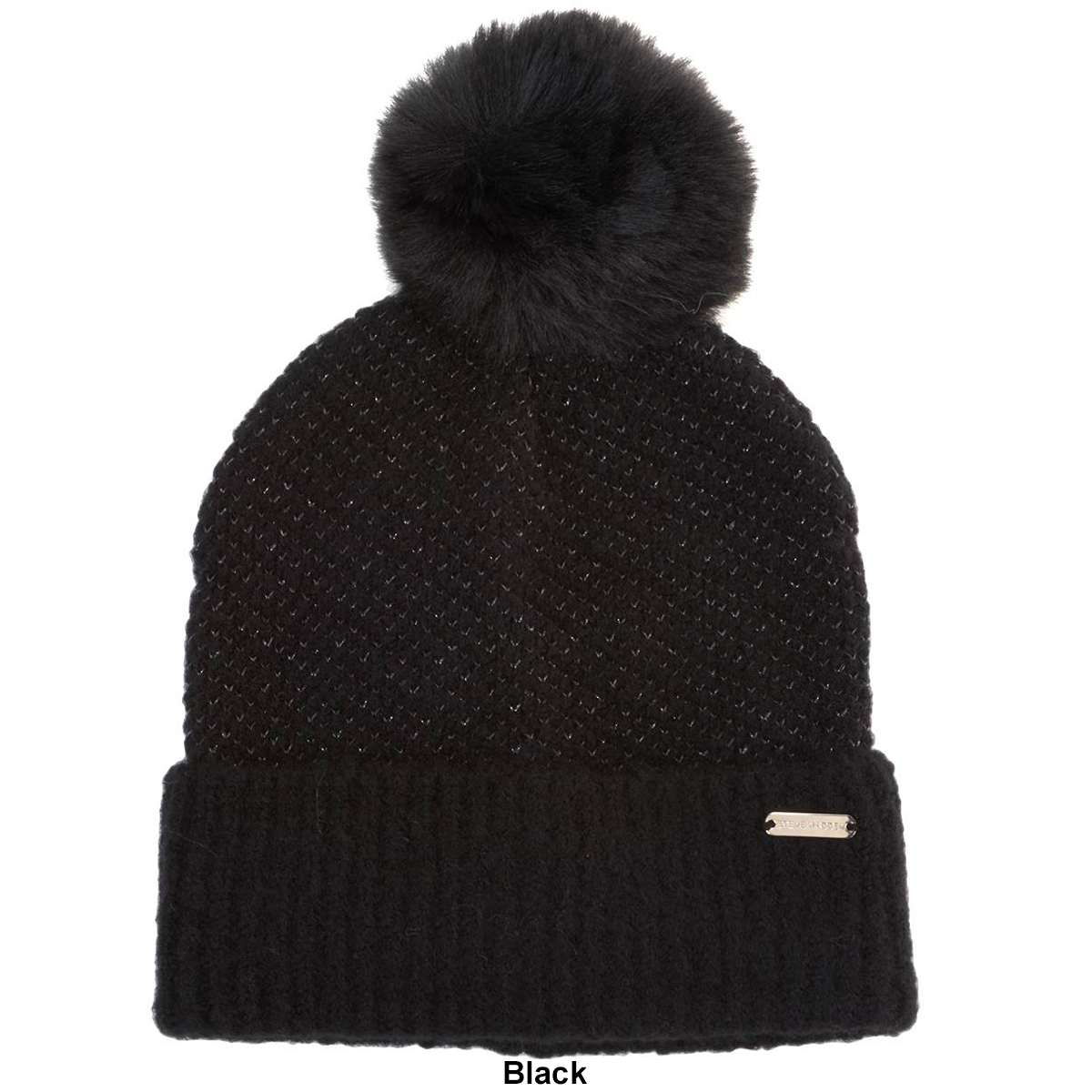 Womens Steve Madden Subtle Shine Knit Hat W/ Pom Pom