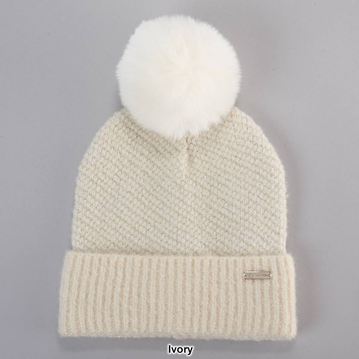 Womens Steve Madden Subtle Shine Knit Hat W/ Pom Pom