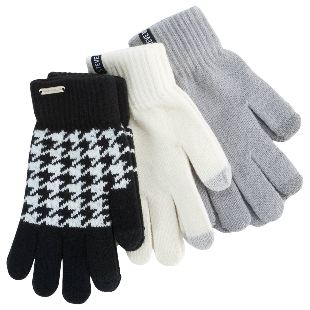 Womens Steve Madden 3pk. Houndstooth Glove Set