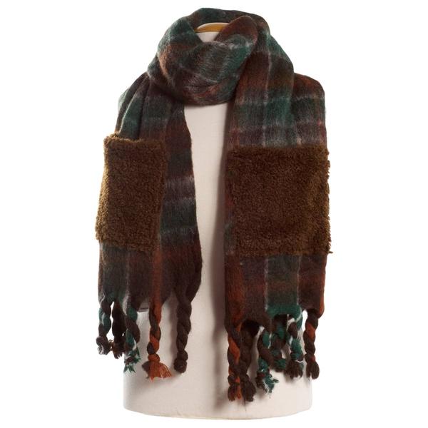 Womens Steve Madden Plaid Lofty Fur Pocket Scarf