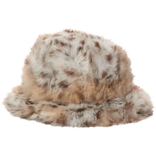 Womens Betsy Johnson Snow Leopard Faux Fur Bucket Hat