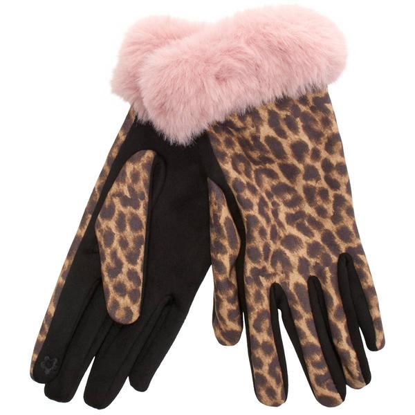 Womens Betsey Johnson Leopard Faux Suede Gloves