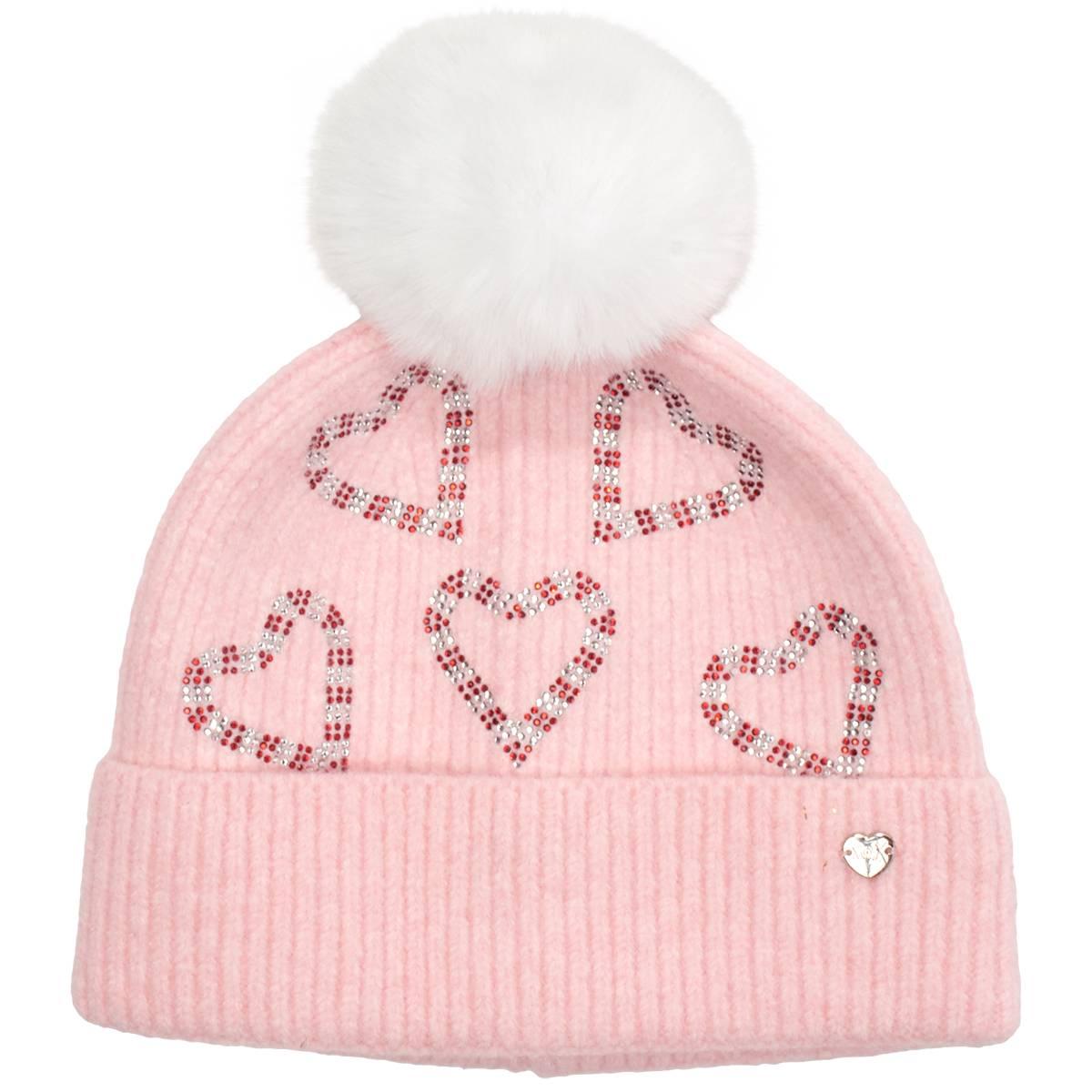 Women's Beanie With Candy Cane Hearts in Pink Size 1SFM Betsey Johnson