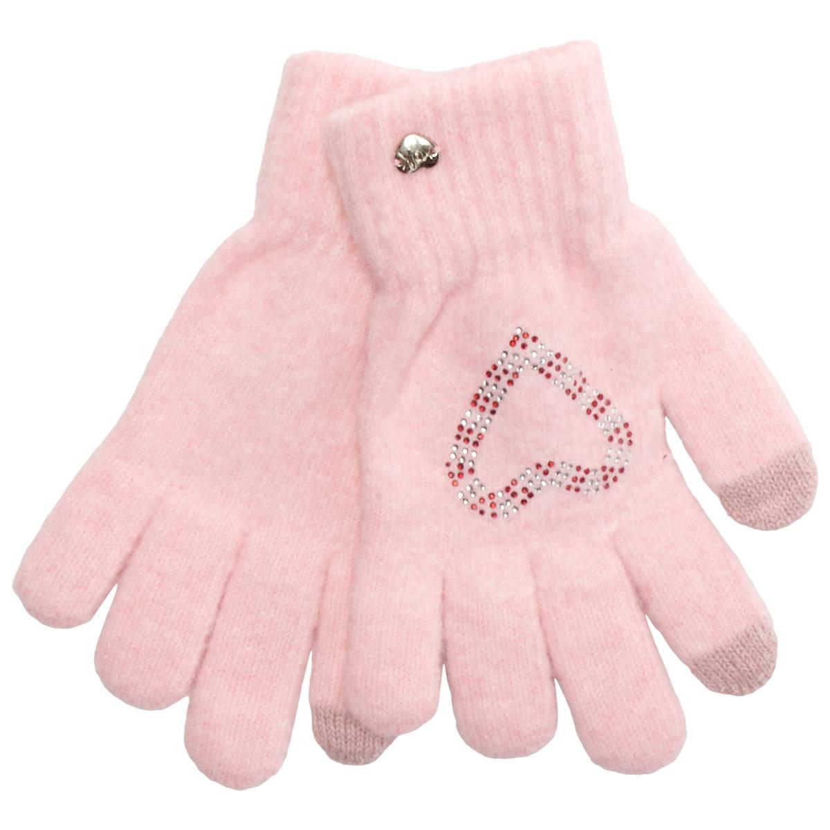 Women's Knit Glove With Candy Cane Hearts in Pink Size 1SFM Betsey Johnson
