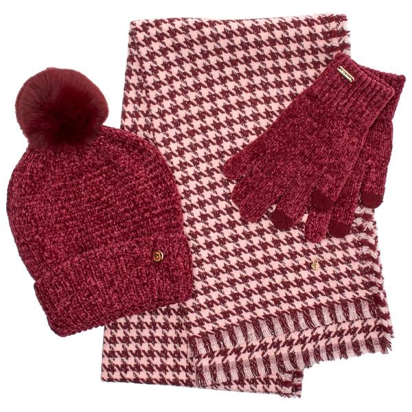 Womens Anne Klein Houndstooth 3pk. Scarf / Hat / Glove Set