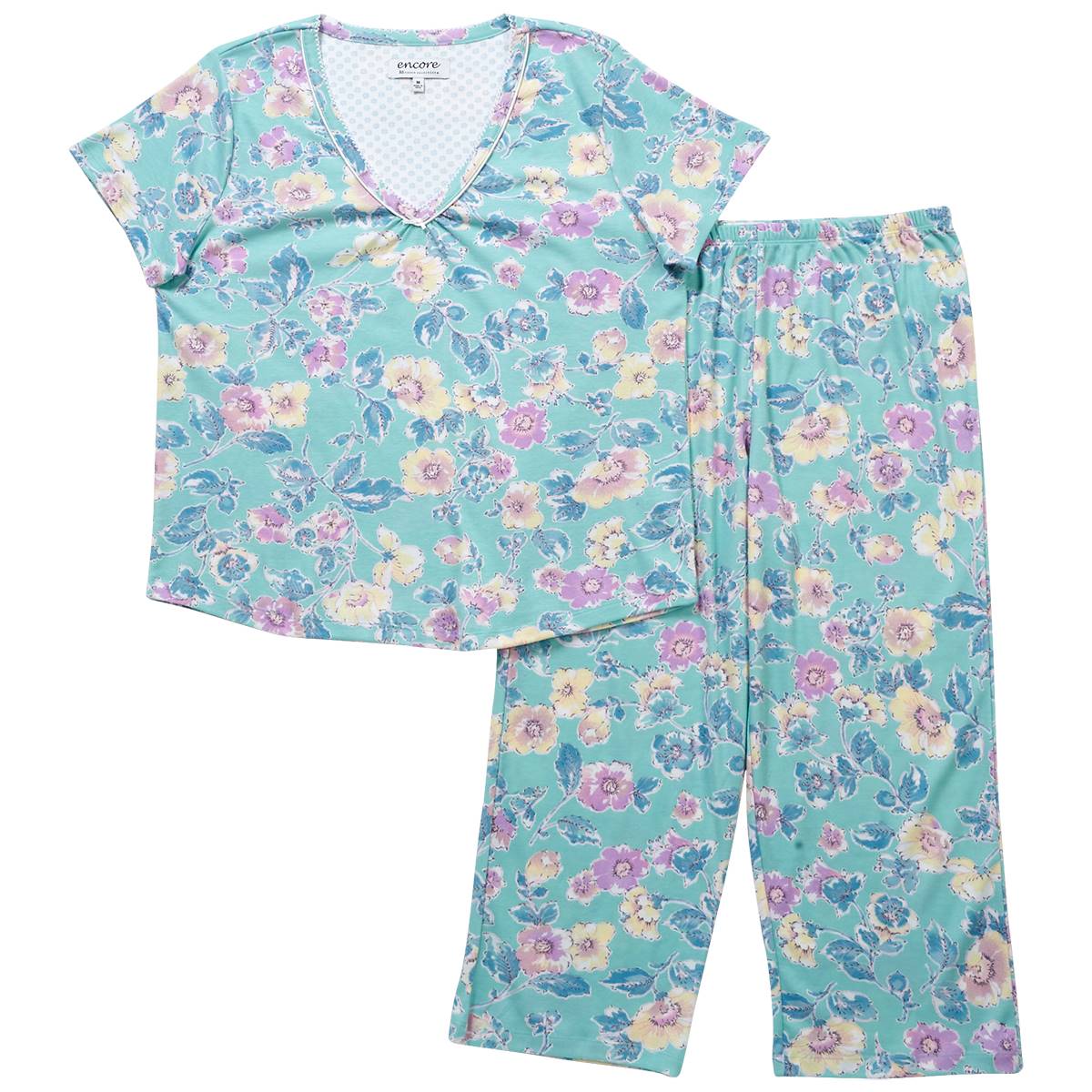 Womens Karen Neuburger Short Sleeve Floral Capri Pajama Set