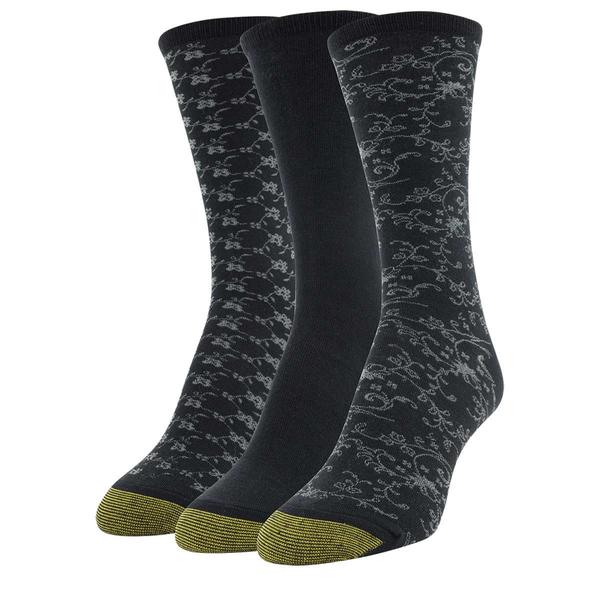 Womens Gold Toe(R) 3pk. Ultra Soft Floral Scroll Crew Socks