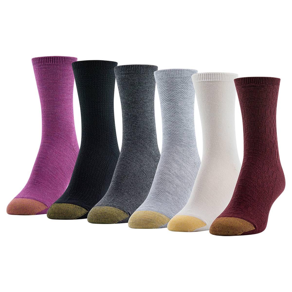 Womens Gold Toe(R) 6pk. Check Text Crew Socks