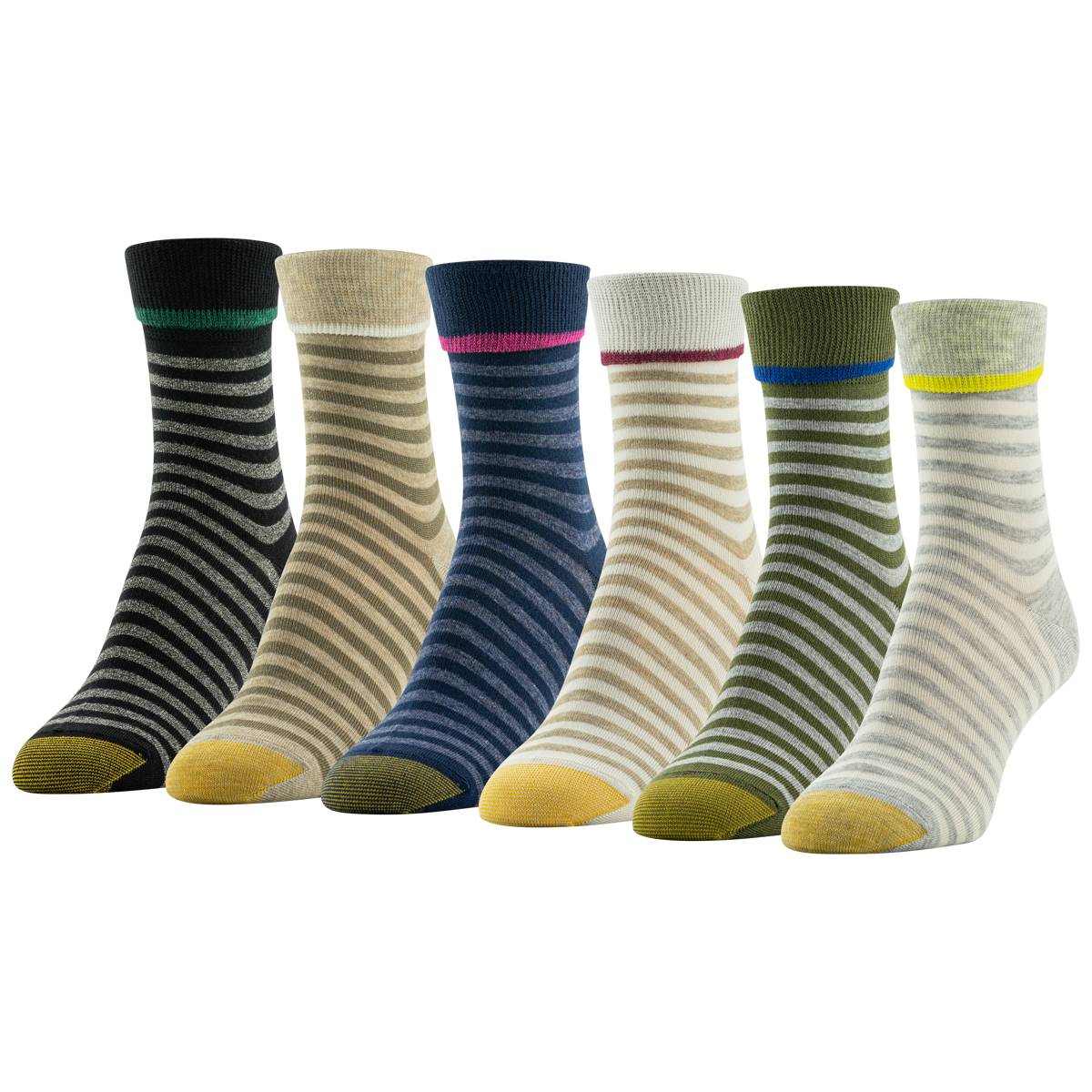 Womens Gold Toe(R) 6pk. Striped Cuff Midi Socks