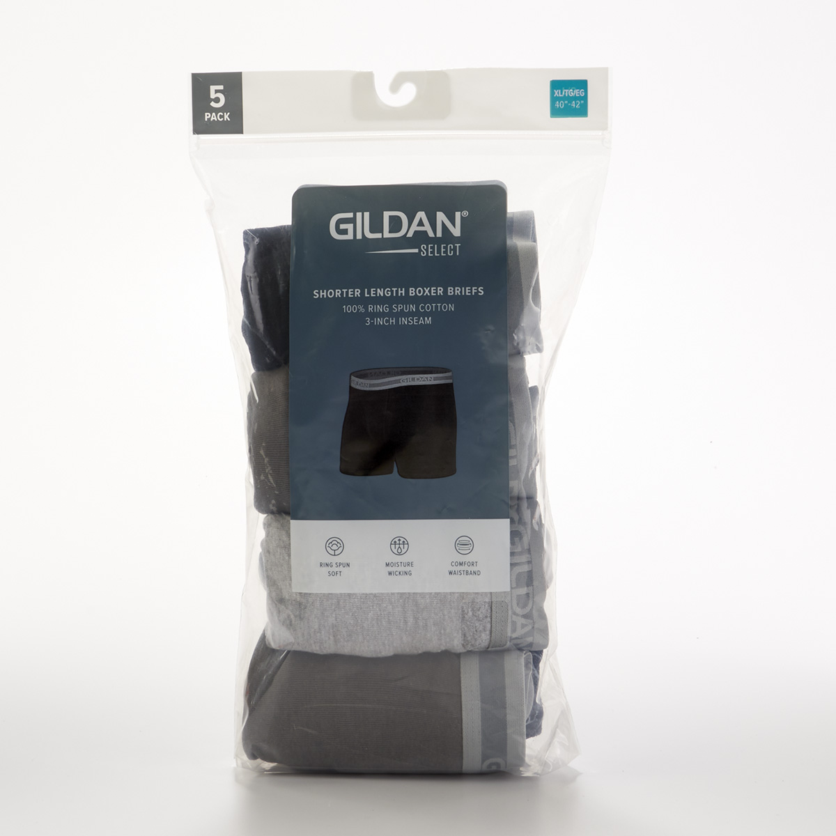 Mens Gildan(R) Select 5pk. Short Leg Black & Grey Boxer Briefs