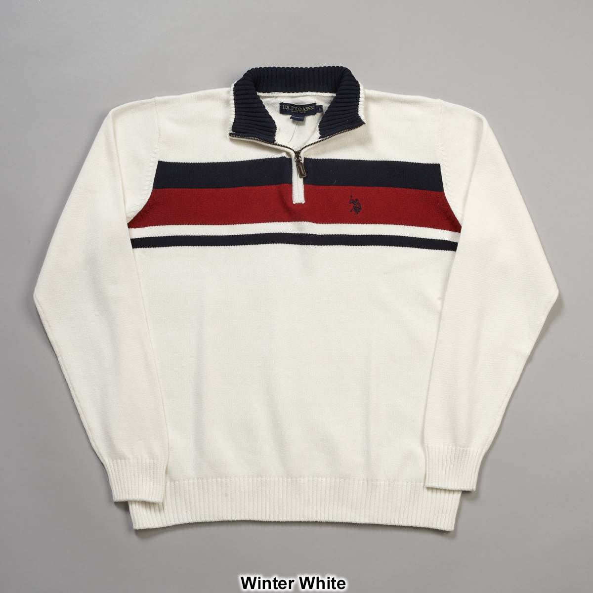 Mens U.S. Polo Assn.(R) Stripe Cotton 1/4 Zip Sweater