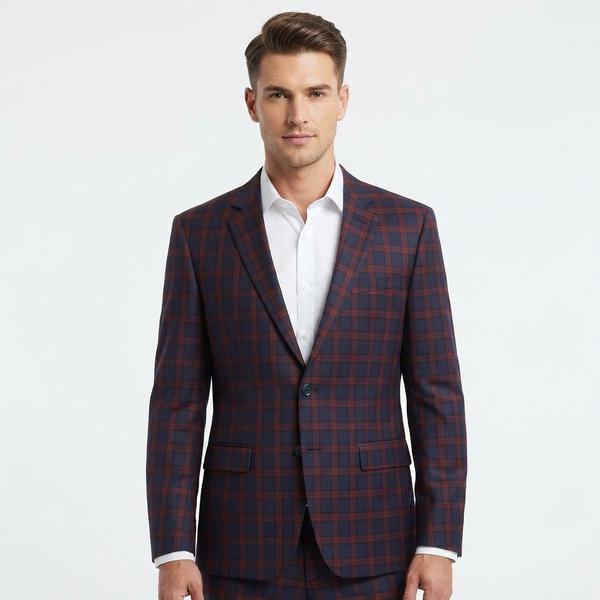 Mens Chaps Plaid Sport Coat- Maroon/Navy