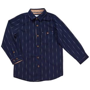 Boys (4-7) Distortion Long Sleeve Button Down Shirt - Navy