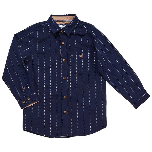 Boys (4-7) Distortion Long Sleeve Button Down Shirt - Navy