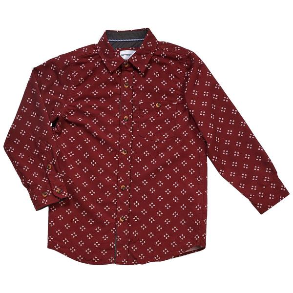 Boys (4-7) Distortion Long Sleeve Button Down Shirt - Burgundy