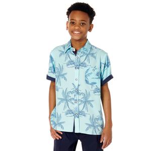 Boys (8-20) Distortion Short Sleeve Palm Tree Button Down Shirt
