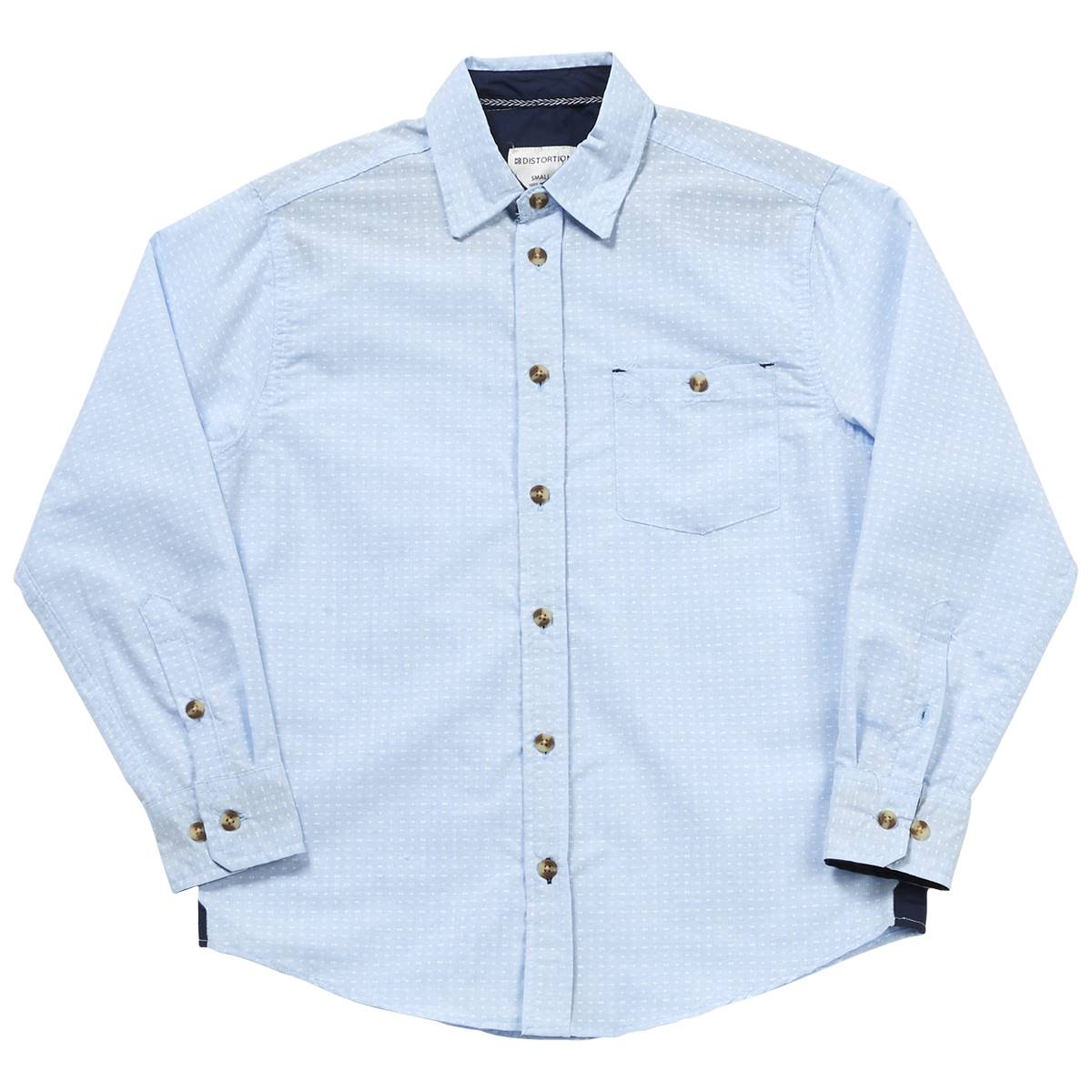 Boys (8-16) Distortion Long Sleeve Button Down Shirt - Light Blue
