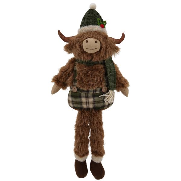 Sitting Plush Highland Cow with Jacket Decor