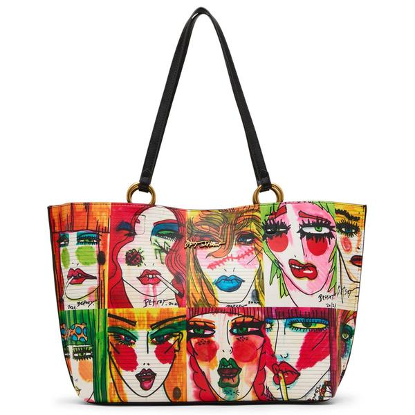 Betsey Johnson Multicolor Artwork Faces Tote alternate view