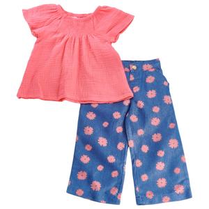Toddler Girl Penelope Mack(tm) Ruffle Top & Wide Leg Jean Set