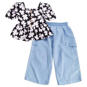 Toddler Girl Vince Camuto Kids Flower Top & Wide Leg Cargo Set