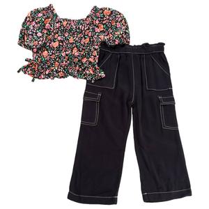 Toddler Girl Lemon Kiss Top w/ Faux Ties & Wide Leg Cargo Set alternate view