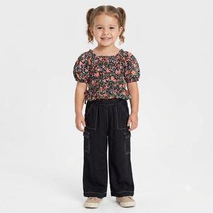 Toddler Girl Lemon Kiss Top w/ Faux Ties & Wide Leg Cargo Set
