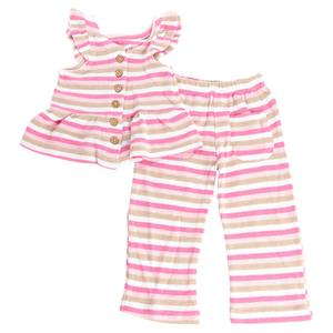 Toddler Girl Lemon Kiss Stripe Flutter Sleeve & Wide Leg Pant Set alternate view