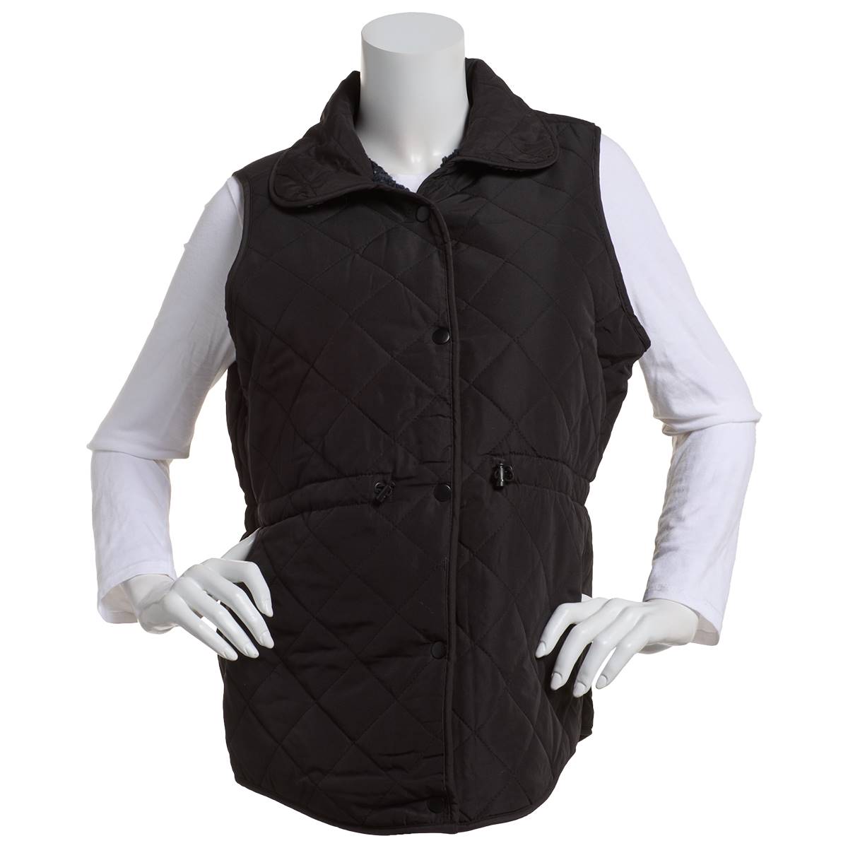 Womens Teez Her Snap Front Plaid Reversible Sherpa Vest