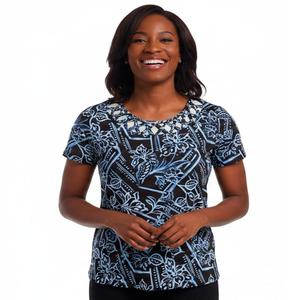 Womens Caribbean Joe Short Sleeve Lattice Round Neck Blouse