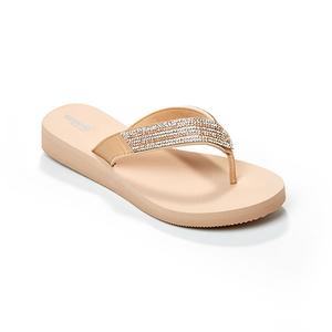 Womens Capelli Faux Leather Rhinestone Trim Flip Flops