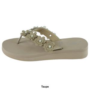 Womens Capelli New York Flower & Pearl Trim Flip Flops alternate view