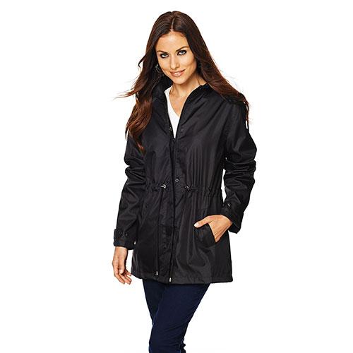 Womens Capelli Solid Cinched Waist Rain Slicker