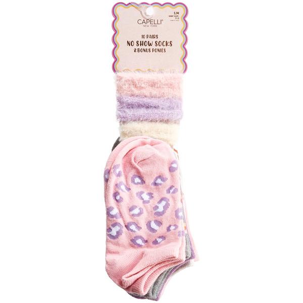 Girls Capelli(R) New York 10pk. Leopard/Mixed No Show Socks/Ponies