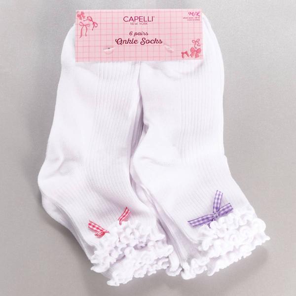 Girls Capelli(R) New York 6pk. Gingham Bows Ankle Socks