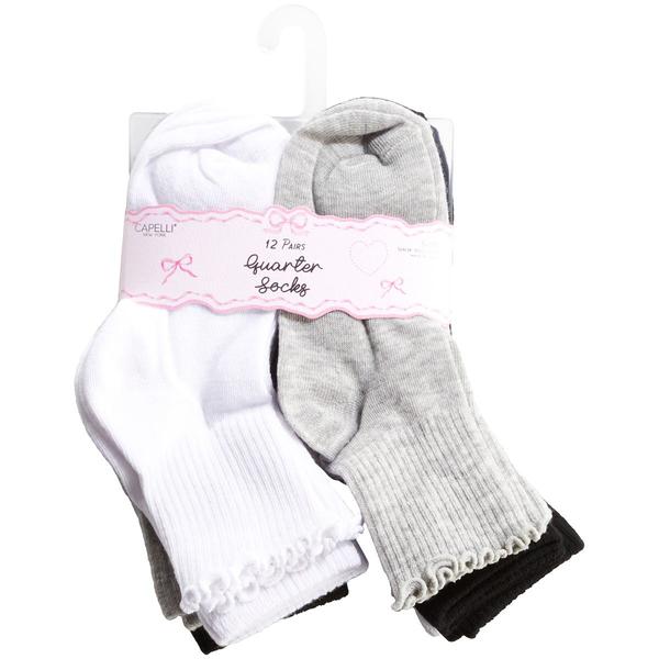 Girls Capelli(R) New York 12pk. Mixed Quarter Socks w/ Lettuce Edge
