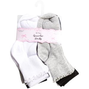 Girls Capelli(R) New York 12pk. Mixed Quarter Socks w/ Lettuce Edge alternate view
